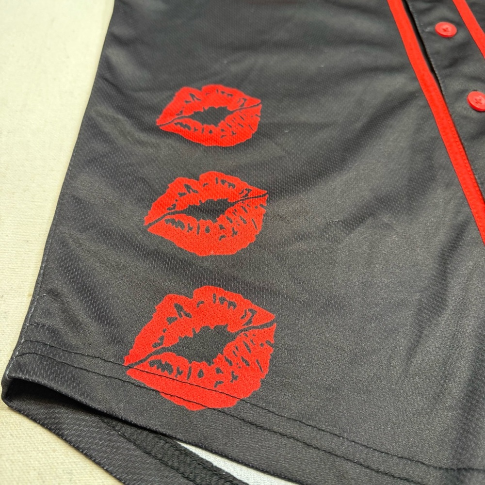 Betty Boop Baseball Jersey Womens Black Red Cartoon Graphic Button Front Size XS - Picture 2 of 11